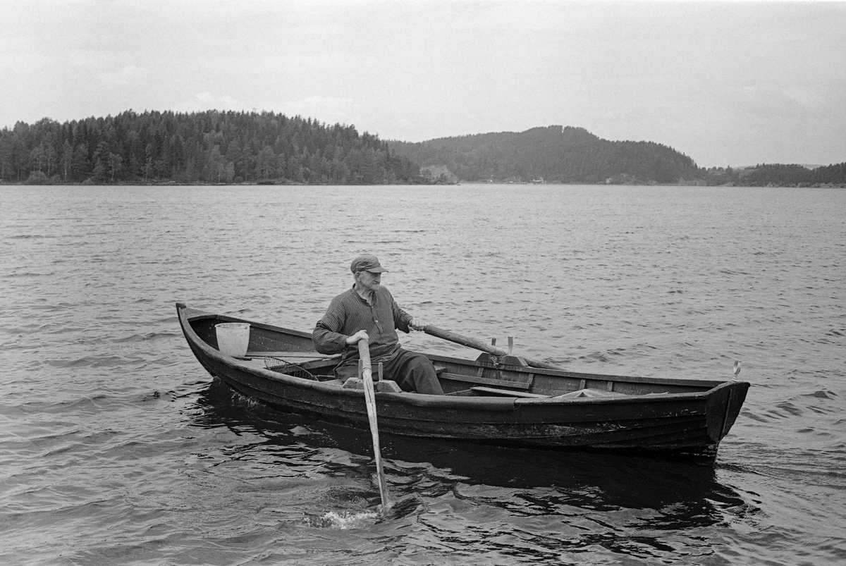 Yrkesfiskeren Paul Stensæter (1900-1982), fotografert i båten sin på Steinsfjorden, en sidearm til Tyrifjorden på Ringerike. Dette bildet ble tatt sommeren 1978, da Paul fisket etter gjedde (Esox lucius) med reiv (langrev), som var et lineredskap (se nedenfor).

I 1970-åra var etnologen Åsmund Eknæs fra Norsk Skogbruksmuseum flere ganger på besøk hos Paul Stensæter for å observere ham i aktivitet som fisker og intervjue ham om denne virksomheten. Eknæs oppsummerte det han fikk se og høre om gjeddefisket med reiv slik:

«Flere av de viktigste fiskeartene i Steinsfjorden har gytetid i mai-juni og fisket drives mest effektivt i denne tida. De tre aktuelle arter er gjedde, brasme og abbor. I tillegg kommer et ikke ubetydelig krepsefiske seinere på sommeren.

Pauls viktigste redskap for fangst av gjedde er lina eller «reiven». Gjeddereiven er opptil 250 favner lang. Det er ti favner mellom hver krok, så det blir ikke mer enn 52 kroker i alt. De store krokene, vanligvis størrelse 7/0 sitter i en fortom, «tams» på ca. 50 cm. Da Paul fisket for fullt og røktet reiven ofte brukte han bomullsfortom. Men i de seinere åra med sjeldnere tilsyn har han gått over til messingfortom. Dette er for å hindre gjedda i å gnage av snøret.

Gjeddereiven er flytereiv som står ca. 2 favner under overflata. Til agn brukes det små-abbor. Før ble det brukt levende abbor, men da forbudet mot levende agn kom, gikk han over til død fisk. Den må festes til kroken slik at den står horisontalt i vannet.»