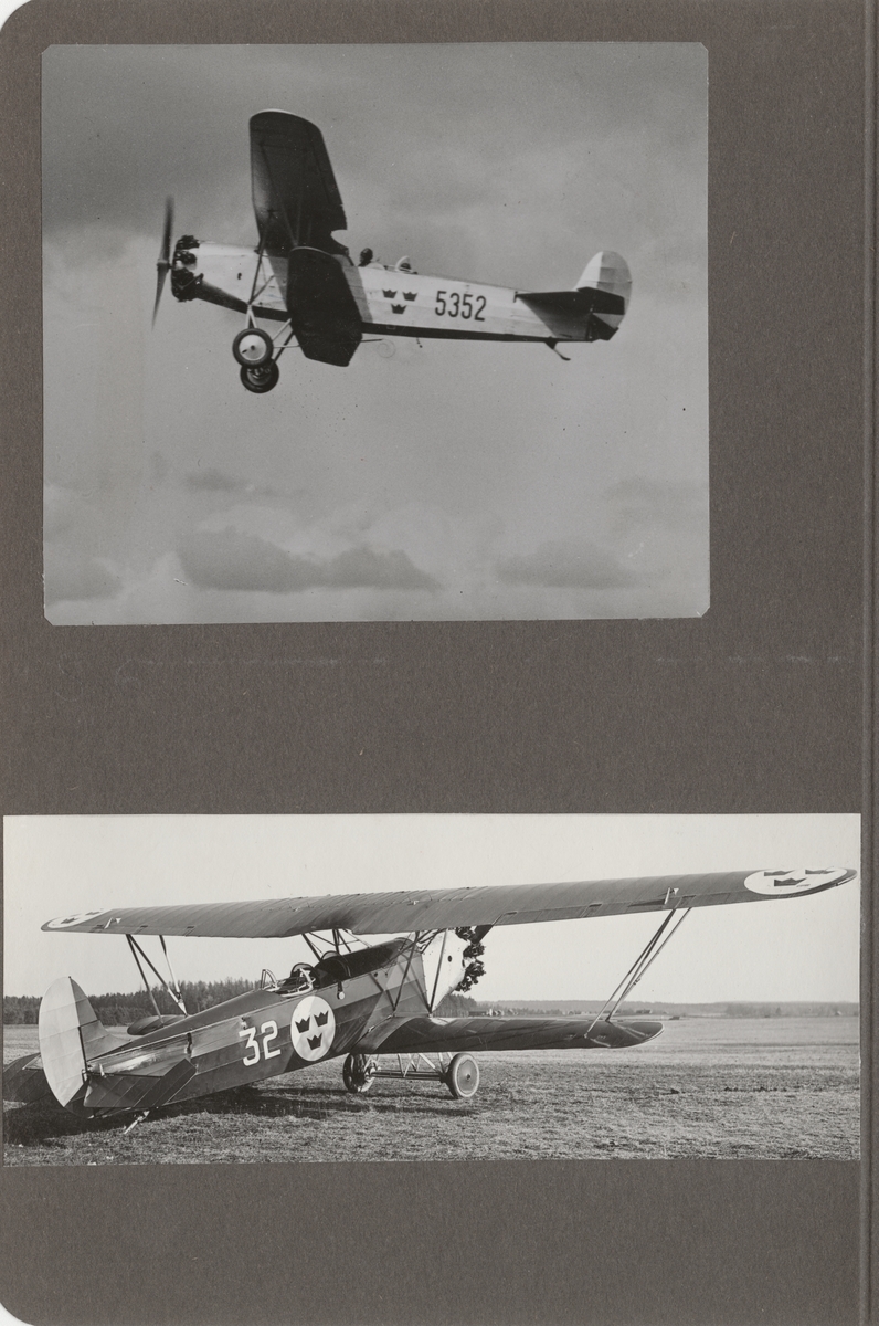 Flygplan S 6, Fokker C.VE nr 5352 tillhörande F 5 Krigsflygskolan i luften. Omkring 1932-1935. Flygbild.