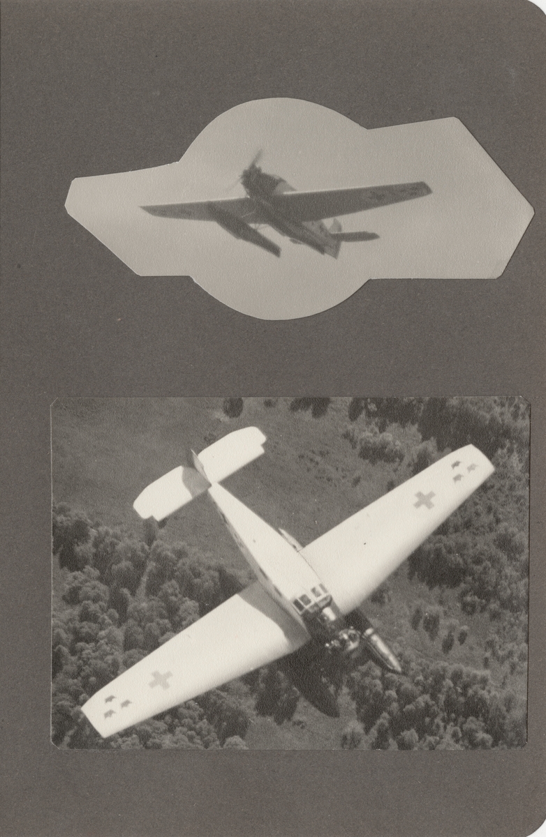 Ambulansflygplan Trp 2, Junkers W 34 i luften. Flygbild, vy snett nedifrån.