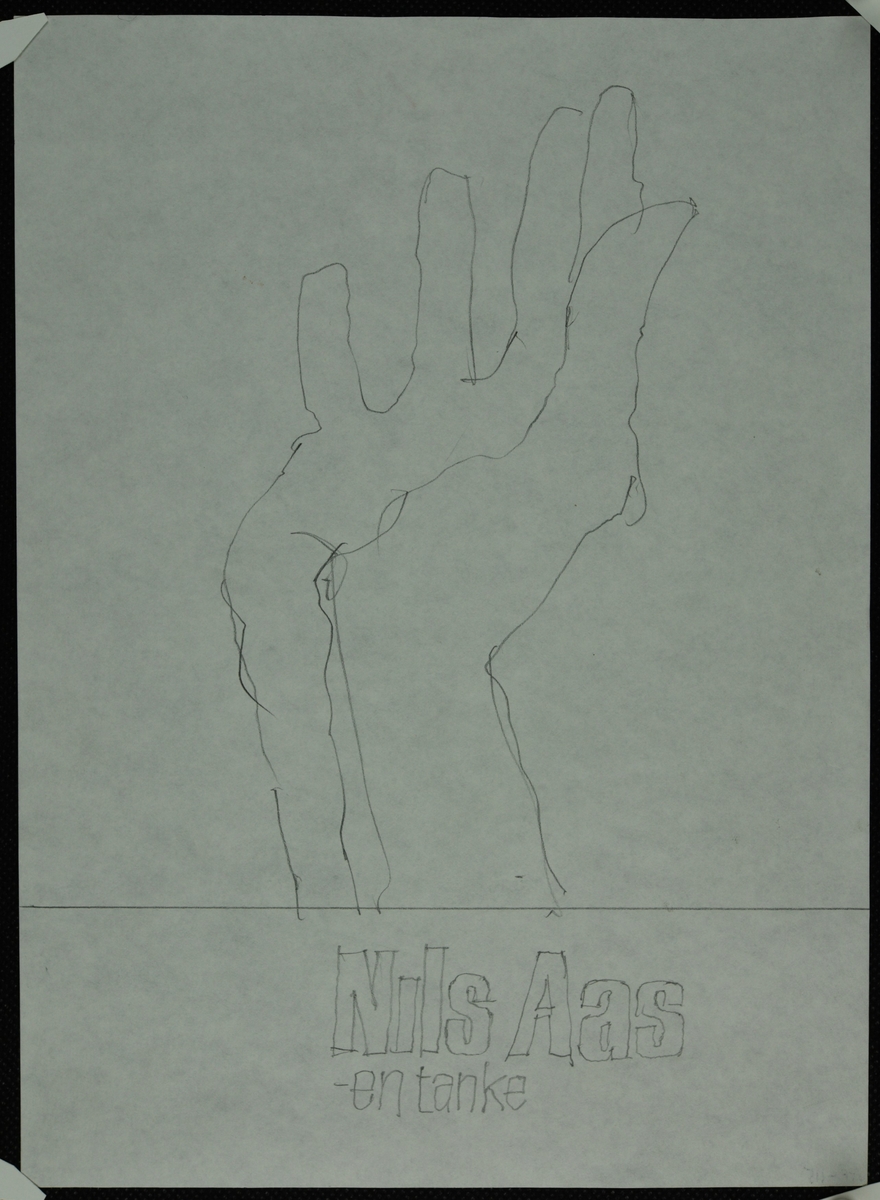 En hånd med teksten "Nils Aas - En tanke" under