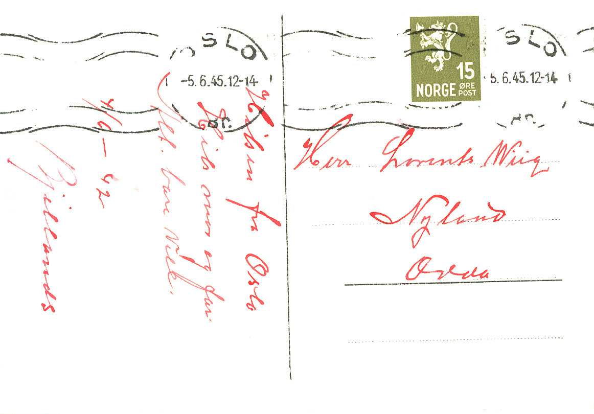 Postkort, Kronprins Olavs heimkomst 13. mai 1945.  Køyring nedover Karl Johansgate.  