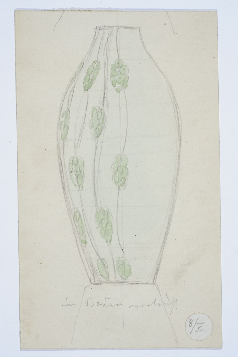 Skisse av vase med stilisert motiv. Beslektet med KK-JG.05007 og KK-JG.05009. Cloisonne