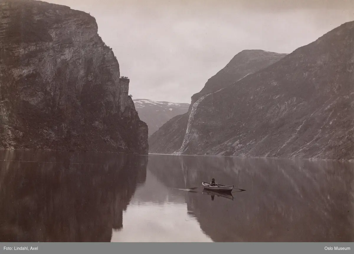 fjord, robåt, fjell, foss