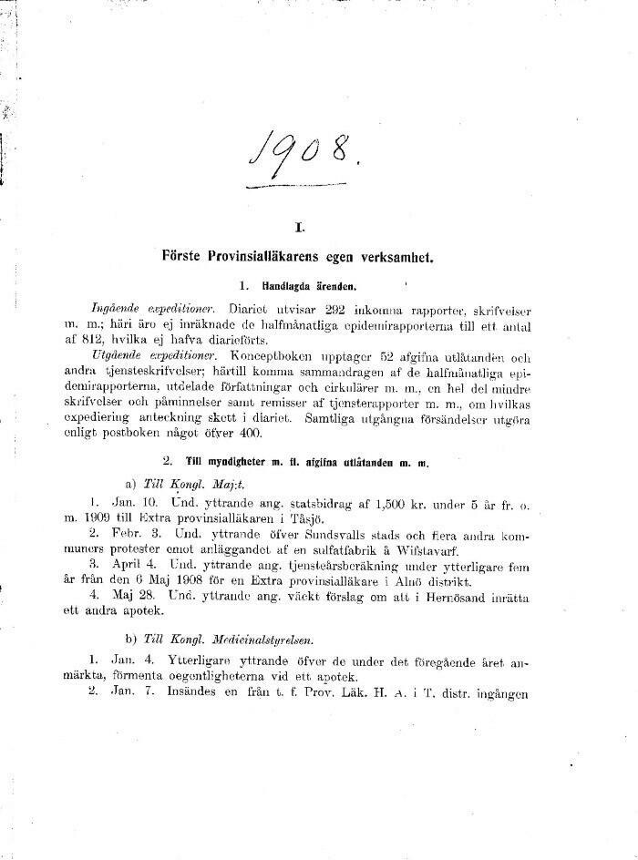Förste Provinsialläkarens i Vesternorrlands Län Reseberättelse för 1908
