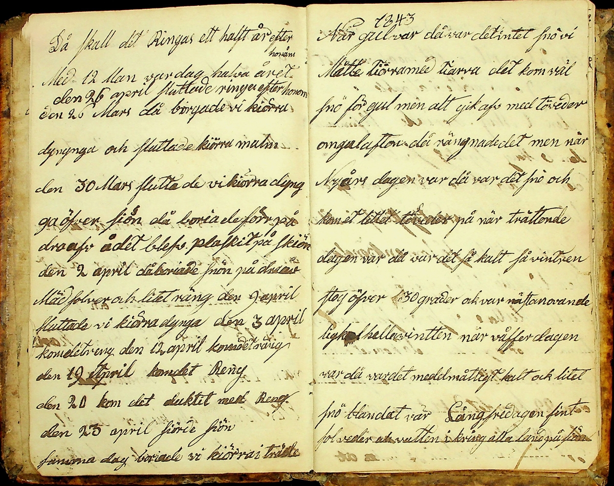 Bondedagbok från Mattsesgården, Norra Strandmora, skriven under åren 1843-1891. 
Innehåller bl.a. räkenskaper och anteckningar om jordbruksarbete och resor.
