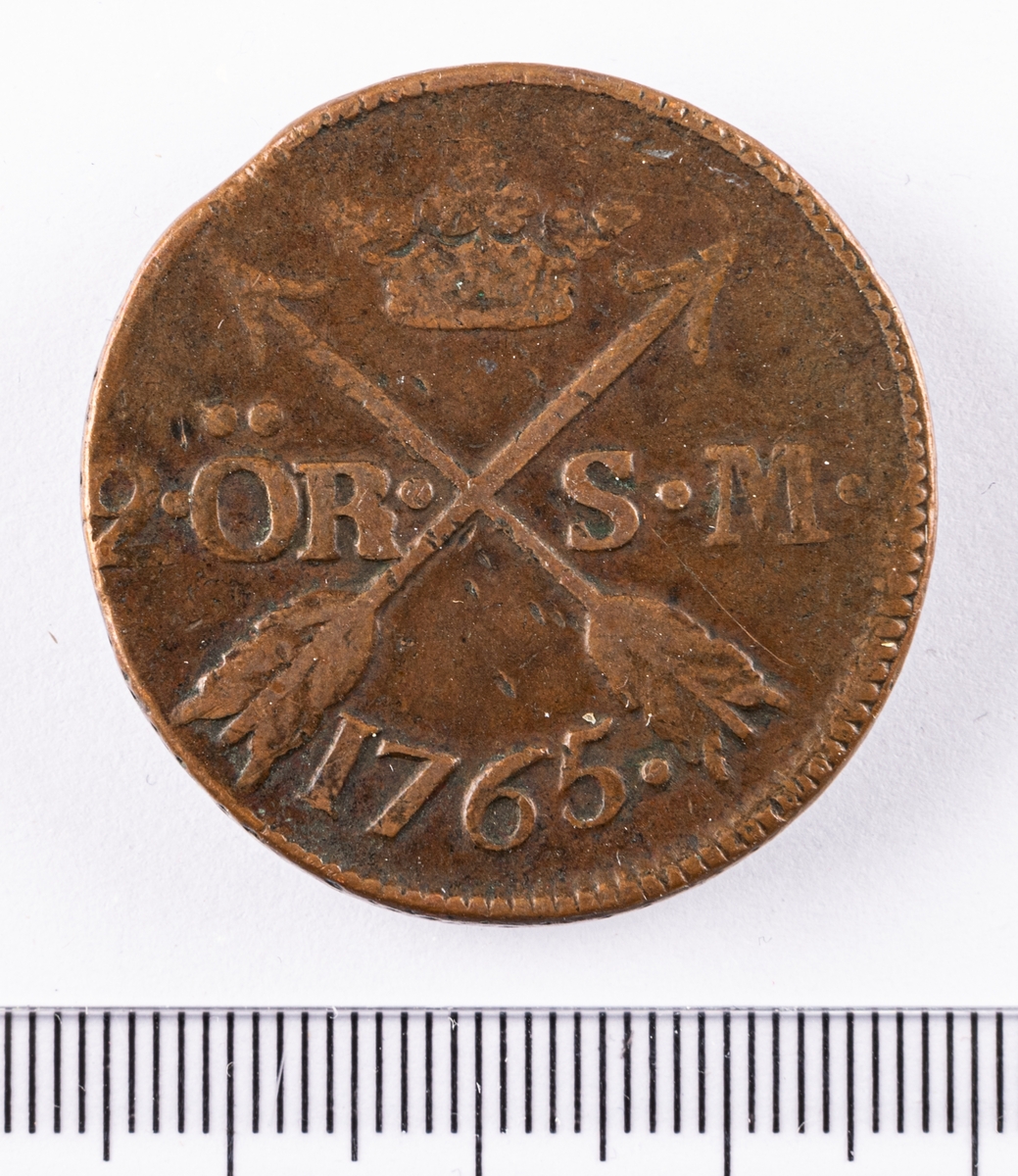 Mynt, Sverige, 2 öre,  1765.