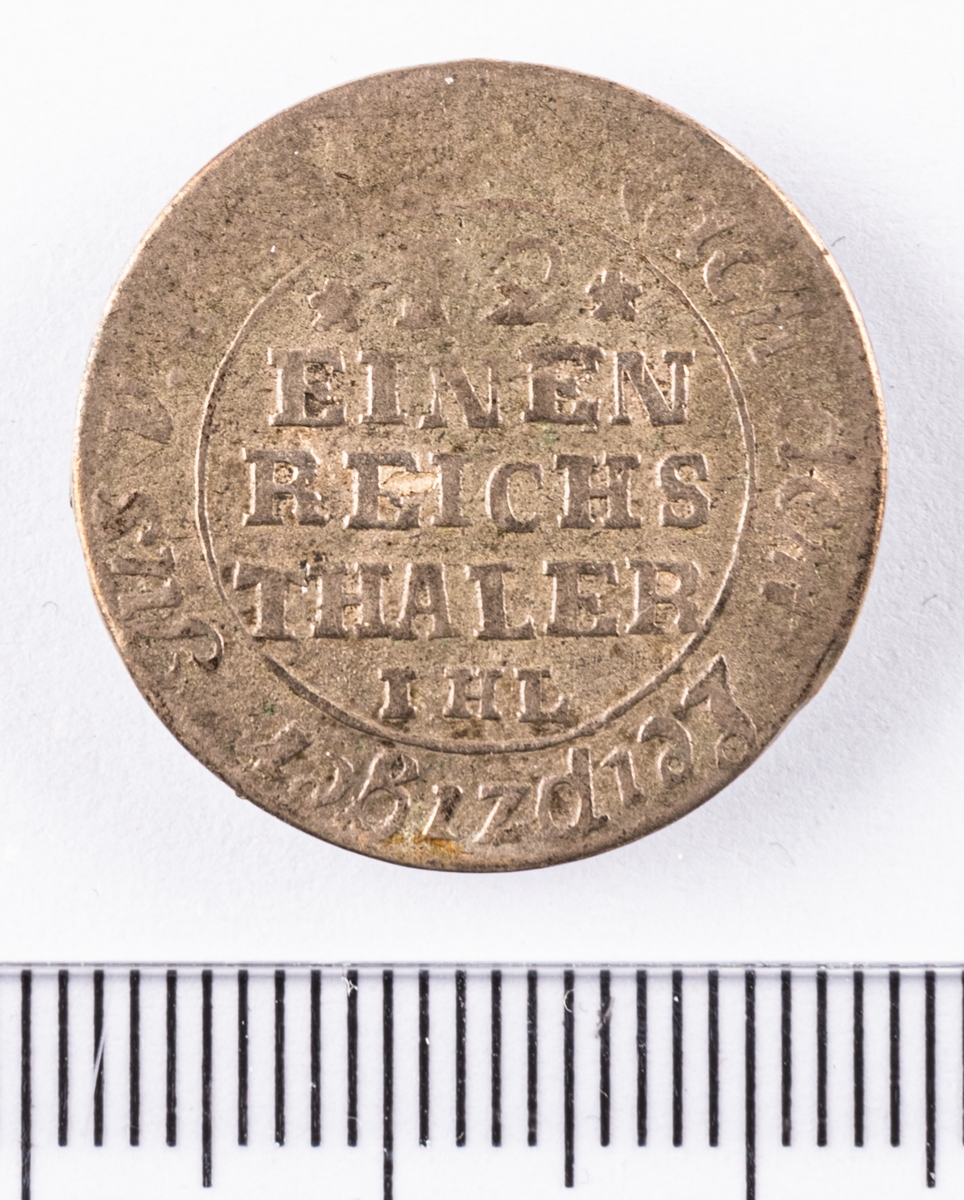Mynt, besittningsmynt, 1/12 riksdaler, från den svenska besittningen Pommern som omfattade delar av nuvarande Tyskland och Polen.
