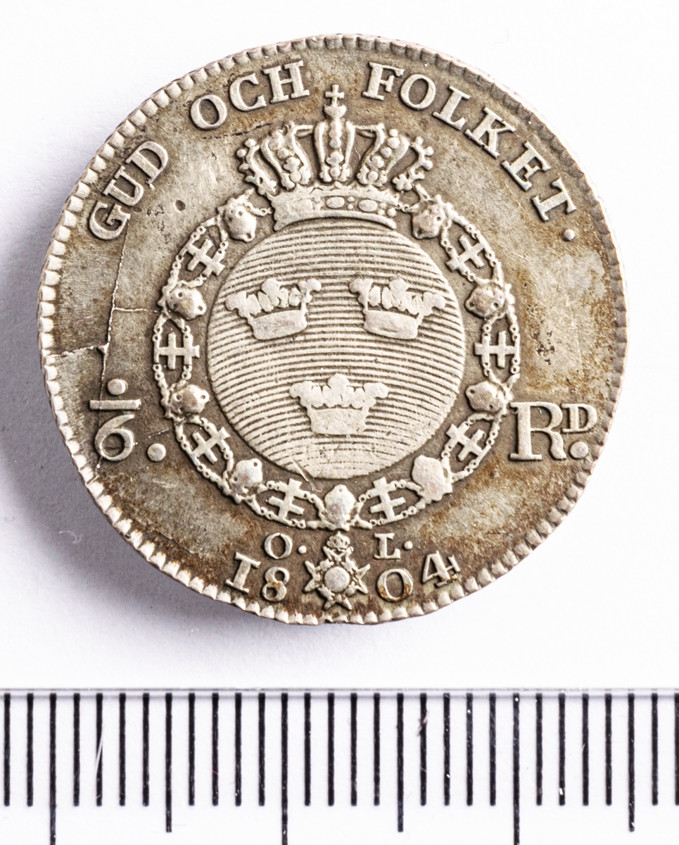 Mynt, Sverige, 1/6 riksdaler, 1804.