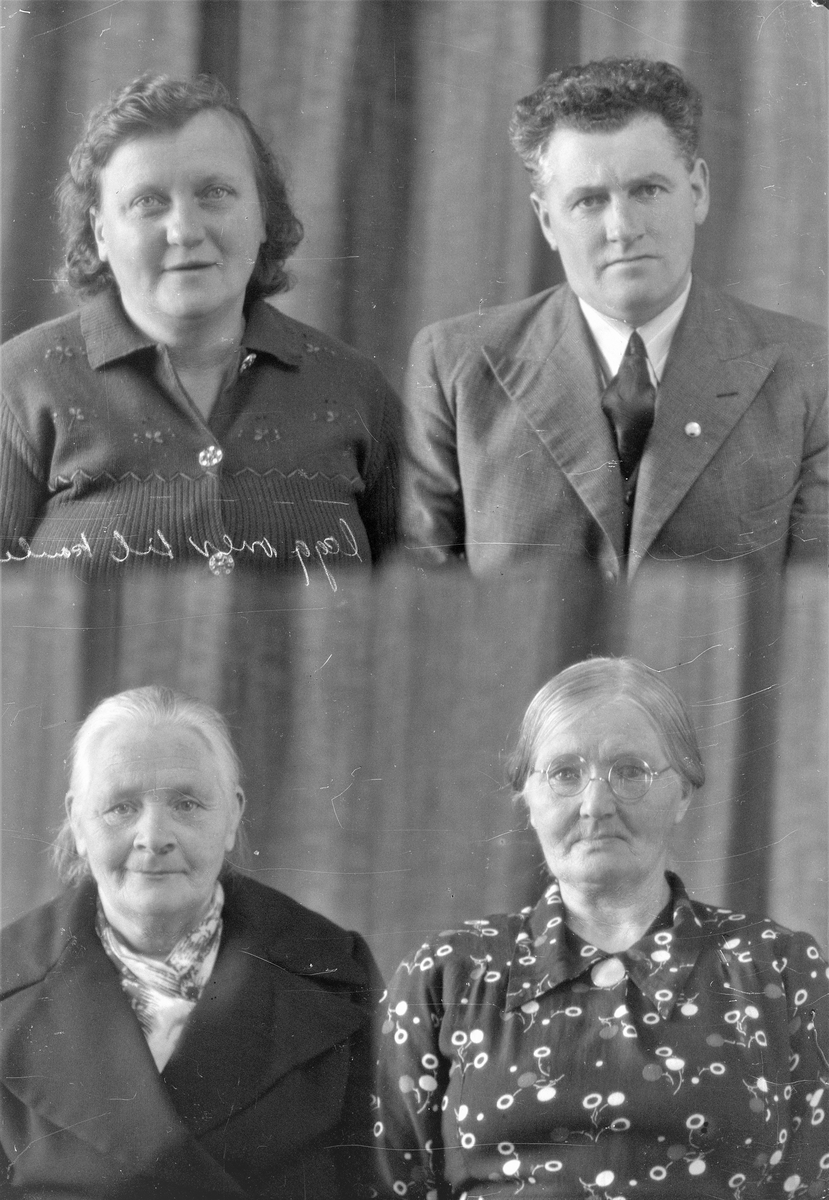 Portrett. Tre kvinner og en mann. Bestilt av Torborg Larsen + Fru Karine Hetland + Hr. og Fru K. Nordahl