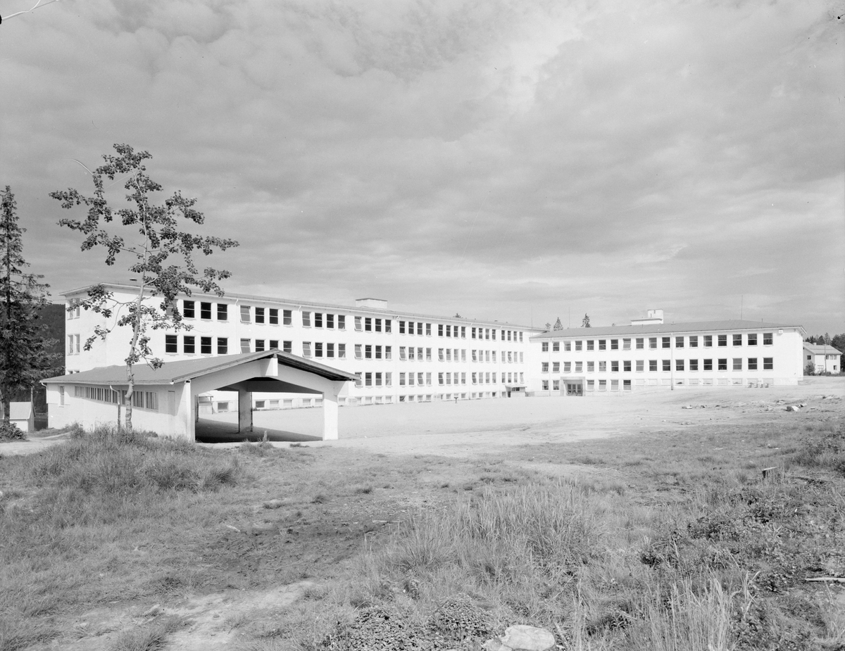 Arktiekturfoto av fasader tatt på fagmagasinet Byggekunsts Nordnorgetur. Sannsynligvis en skole.