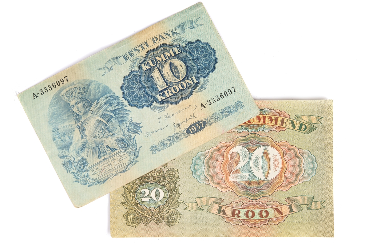 Estniska sedlar, 30-tal. Togs med på flykt från Estland till Sverige år 1944.