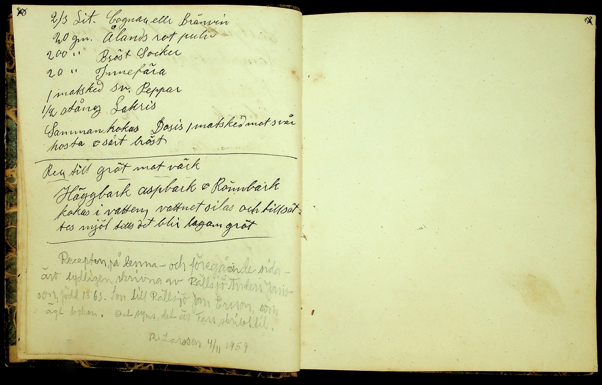 Dagbok skriven runt åren 1860-1870 rörande jordbruksarbete m.m. vid Rällsjögården i Bjursås socken. Innehåller även anteckningar om bl.a. botformler samt äldre märkvärdiga händelser. På några ställen i boken är det skrivet i sifferchiffer (där bokstaven j räknats bort).

Boken verkar vara skriven av flera personer, enligt anteckning på bildnr 10: ’Recepten, på denna – och föregående sida – är tydligen skrivna av Rällsjö Anders Jansson född 1863. Son till Rällsjö Jan Ersson som ägt boken. Det syns det är fars skrivstil. B. Larsson 4/11 1959.’