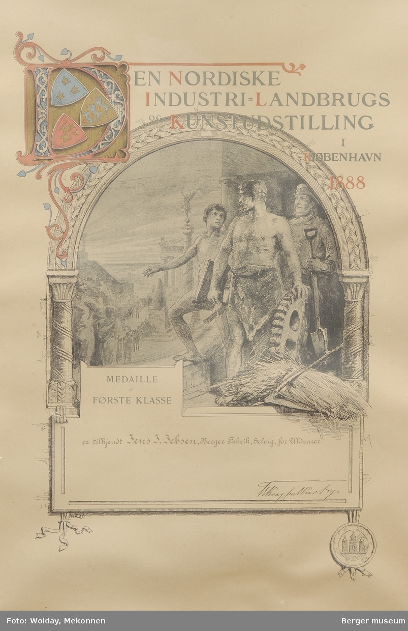 Diplom fra Den Nordiske Industri-Landbrugs og Kunstudstilling i København 1888