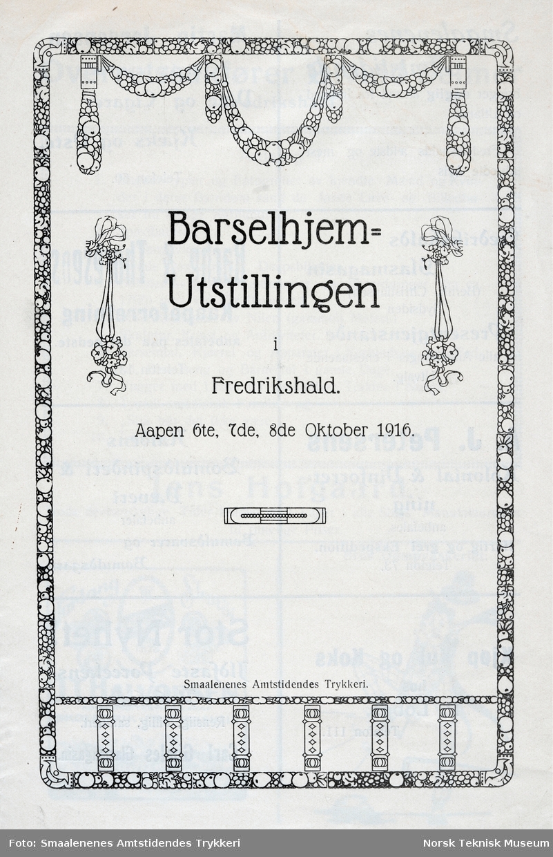 Innbydelse til åpning av Barselhjemutstillingen i Fredrikshald (Halden), 6., 7. og 8. oktober 1916