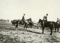 Soldater till hästpå övningsplats.