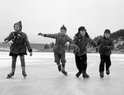 Østensjøvannet. Barn går på skøyter. Desember 1954