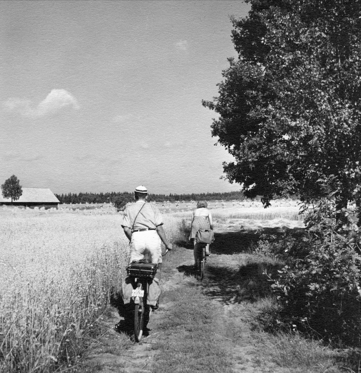 Två cyklister, en man och en kvinna, ute på den Småländska landsbygden.