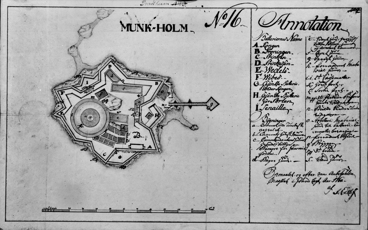 Gammelt kart over Munkholmen