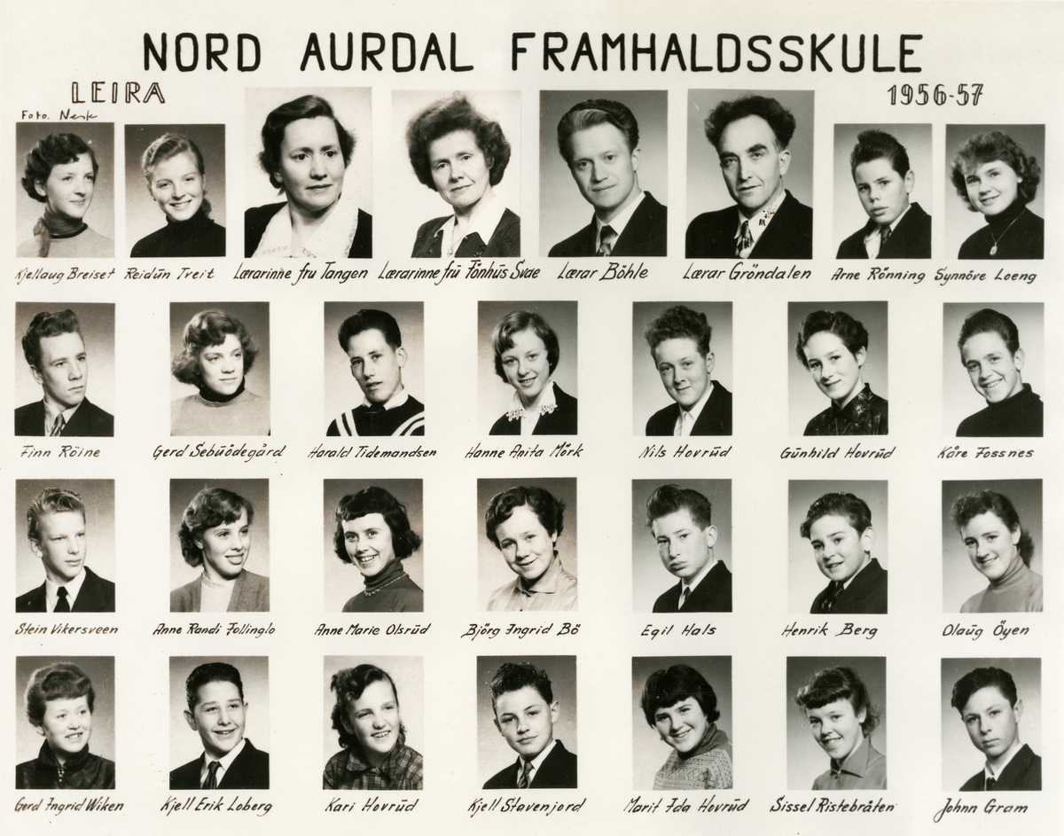 Nord-Aurdal Framhaldsskule 1956-57.