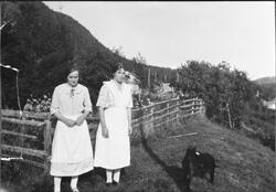 To damer ved hagegjerdet i Fredmoen, Åfjord