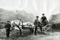 Skyssgutt med hest og turister 1880-1890