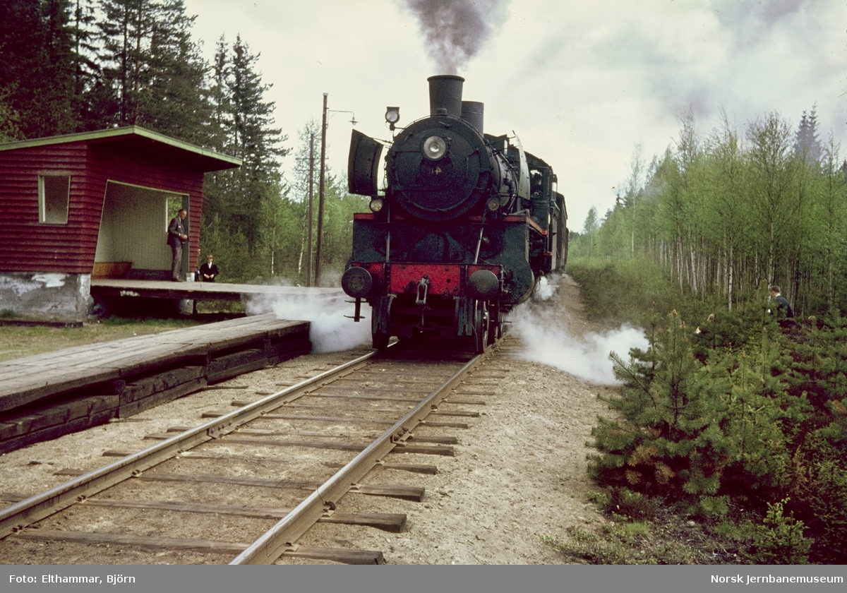 Damplokomotiv type 26c nr. 411 med Svenska Järnvägsklubbens veterantog på Haslemo holdeplass på Solørbanen