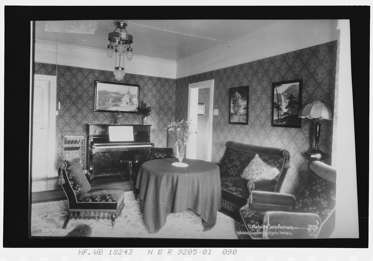 Interiør fra en salong i Ustedalen sanatorium. Fotografert 1924.