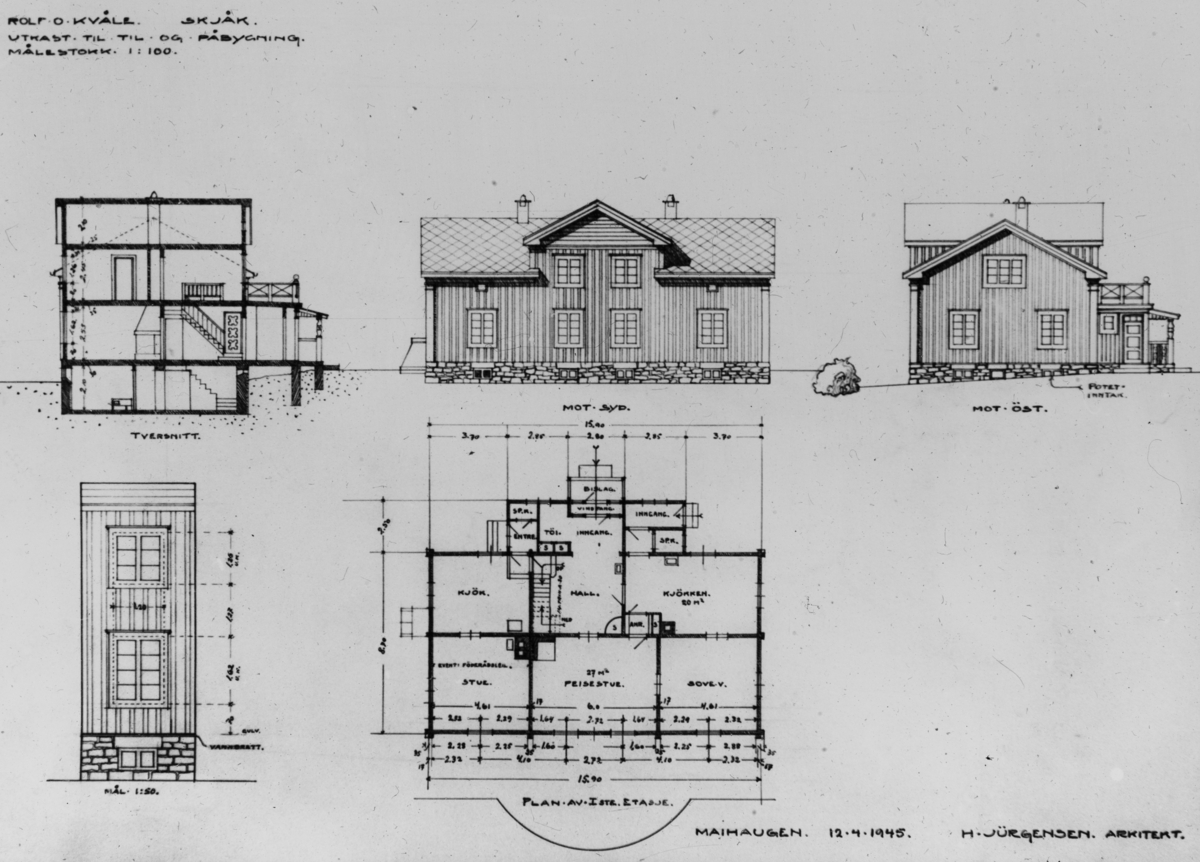 Arkitekt H. Jürgensens tegninger: Rolf O. Kvåle, Skjåk, utkast til til- og påbygning