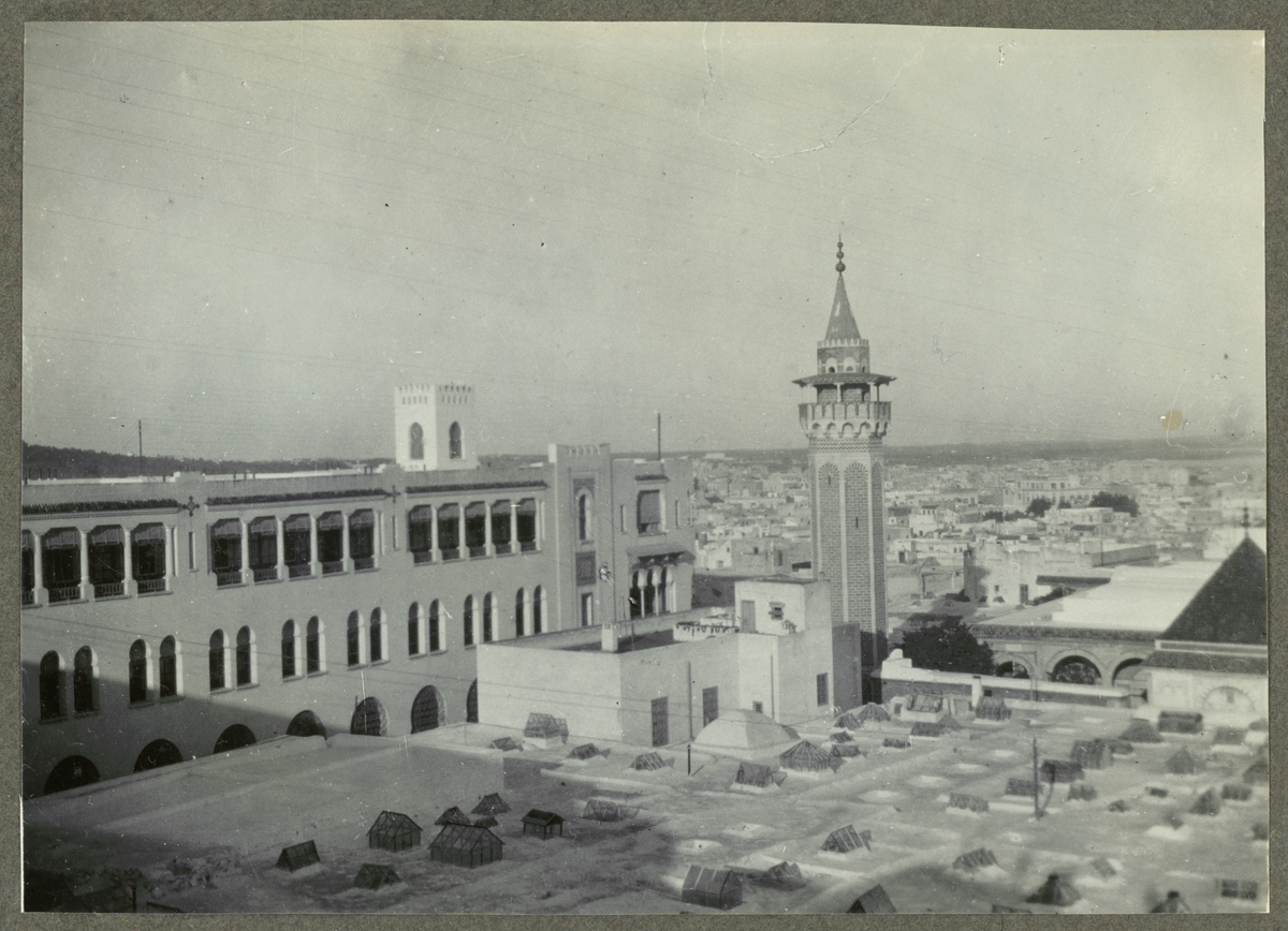 Denna stadsvy av Tunis domineras av minareten av Hammouda Pachas moské​ i bildens mitt.