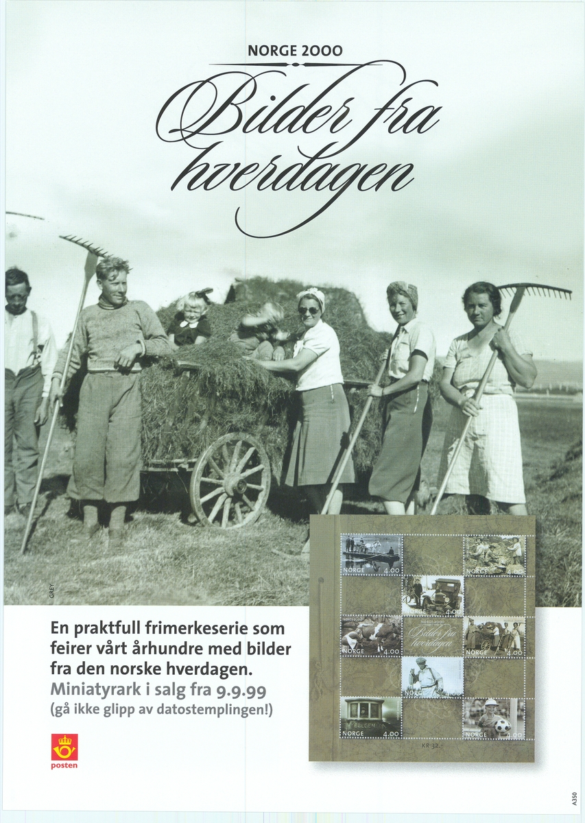 Tosidig reklameplakat med tekst og bildemotiv. Tekst på bokmål og nynorsk.