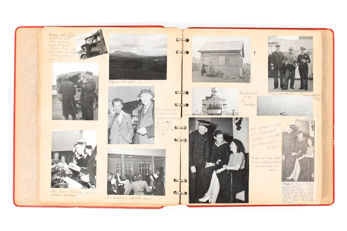 Fotoalbum som upprättades av värnplikte fotograf Bengt Berg under sin tjänstgöring ombord på Fylgia 1948. Motiven visar livet ombord och aktiviteter i land under ett flertal utbildningsresor i Sverige och utomlands.