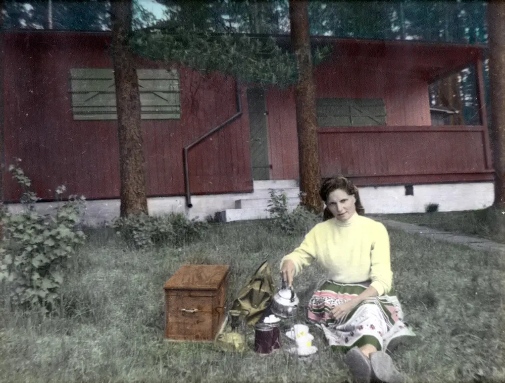 Kersti Karlsen making coffee, ca 1960.