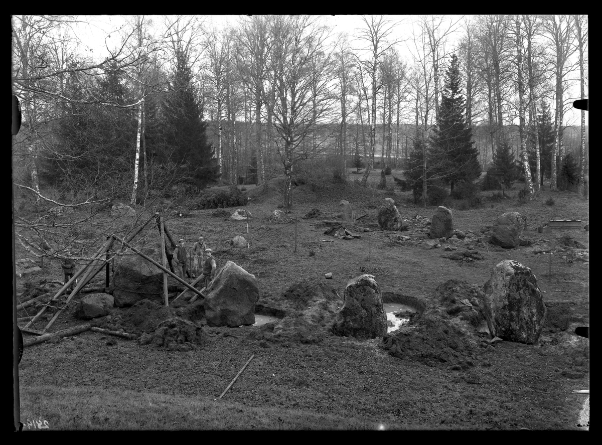 Badelunda sn, Anundshögsområdet, Långby.
Skeppssättning II under restaureringen. 1932.