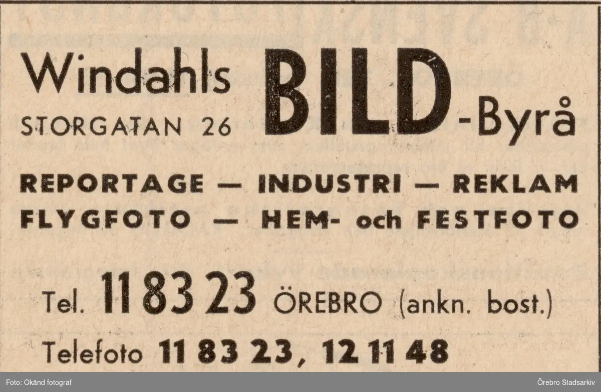 Reklam för Windahls Bild-byrå
