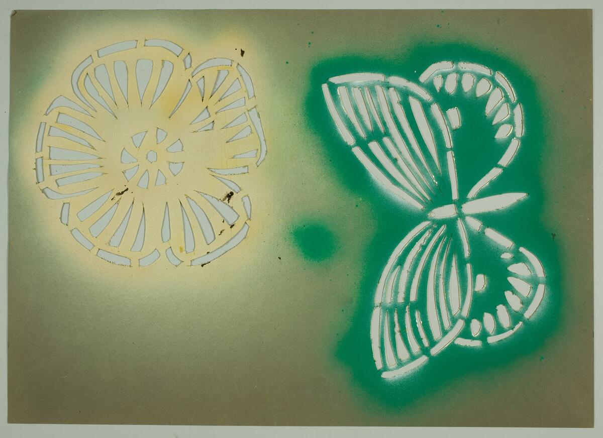 Fjäril och blomma [schablon] - Designarkivet / DigitaltMuseum
