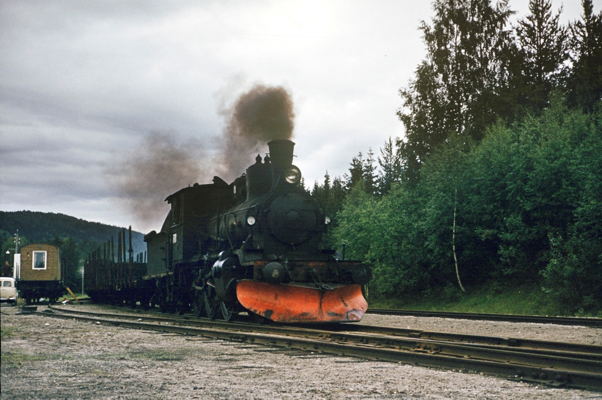 Damplokomotiv type 21b nr. 225 med godstog fra Kongsberg til Rødberg på Lampeland stasjon
