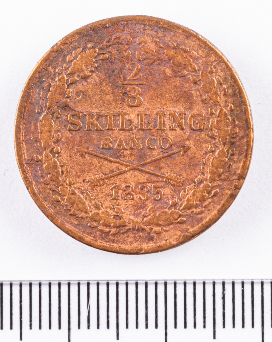 Mynt, Sverige,  2/3 skilling banco, 1835.