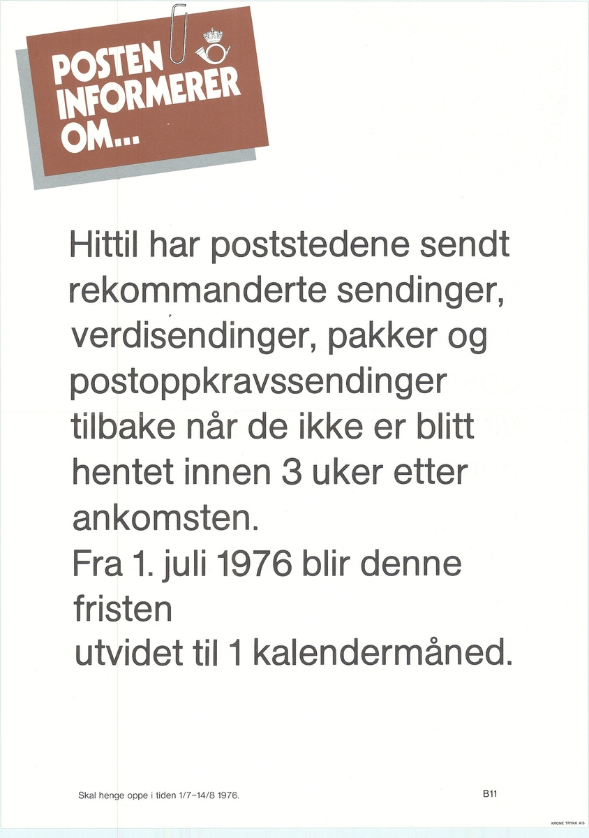 Tosidig plakat med hvit bunnfarge. Tekst på bokmål og nynorsk.