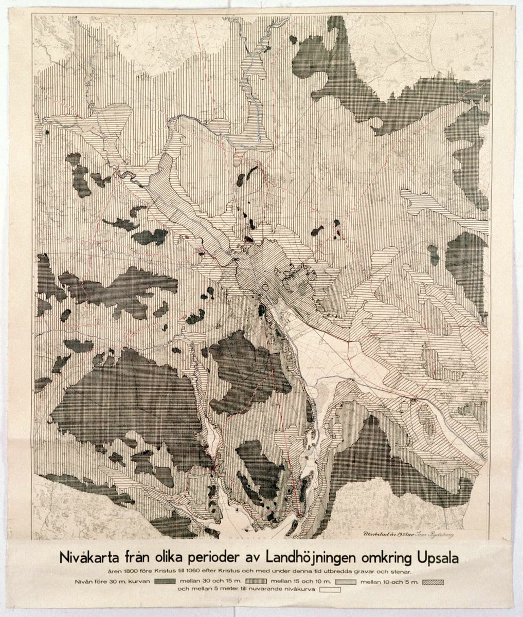 Karta över landhöjningen omkring Uppsala, 1935