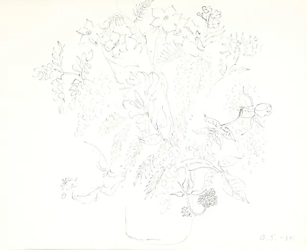 Vase med blomster [Tegning]