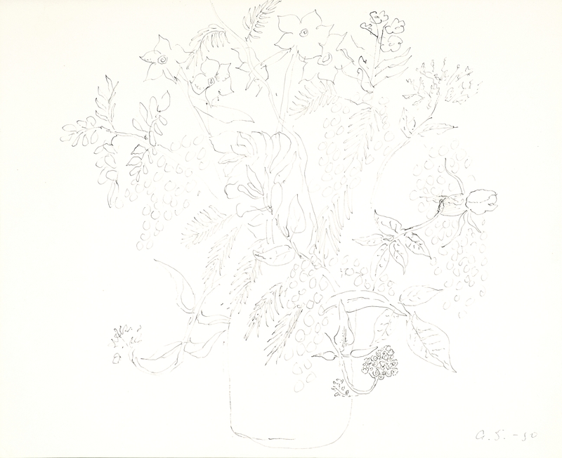 Vase med blomster [Tegning]