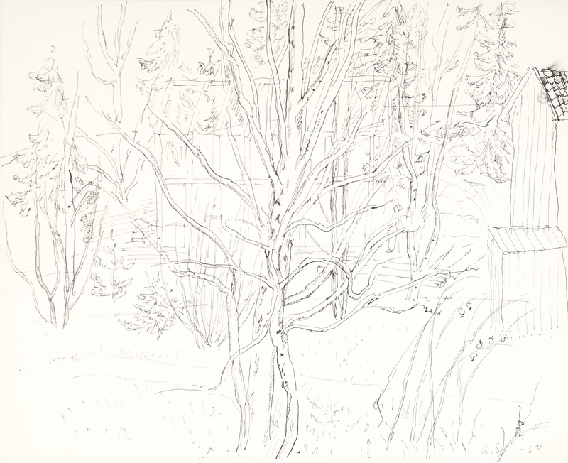 Hus og trær [Tegning]