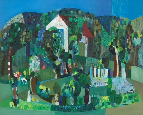 Hus i landskap [Maleri]