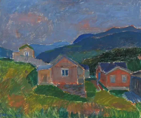 Kveld i skogbygda [Maleri]