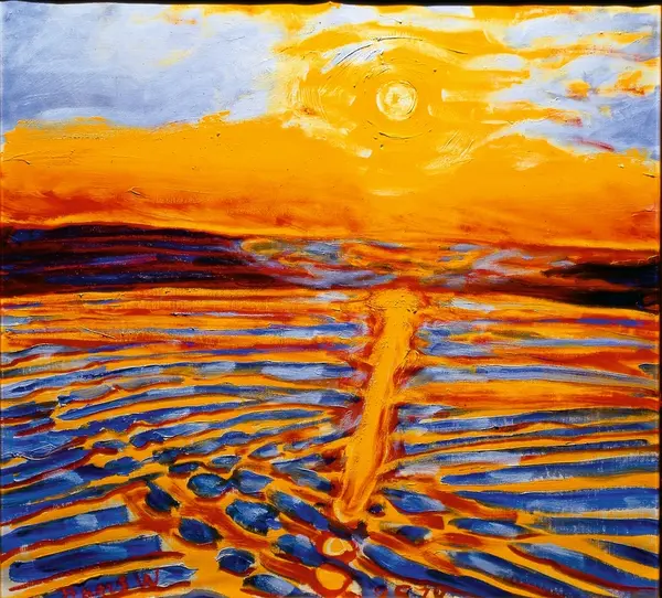Sol. Bølger. [Maleri]