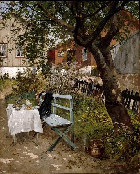 Sommerdag i hagen [Maleri]