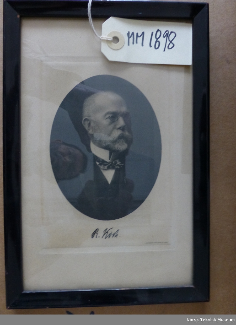 Robert Koch. Merket på baksiden med året 1905 og tallet 10.   Fra Øyeavdelingen, Rikshospitalet. Schiøtz' tid. "Nobelramme"