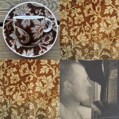 Espressokopp. Inspirert av tapetet i Munchs hus. Laget av Porsgrund Porselen.