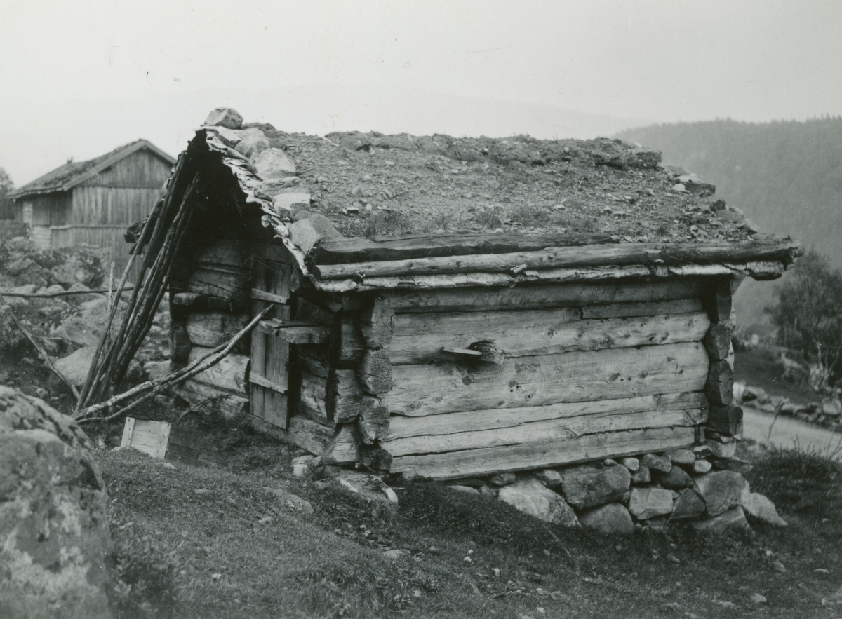 To bilde av ei gammal badstue i Bykle i Setesdal,  Bildet er tatt under Kornrådets reise 29. august 1934.