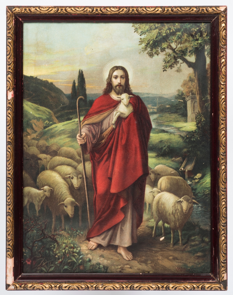 Hyrde (Jesus) med fåreflokk.